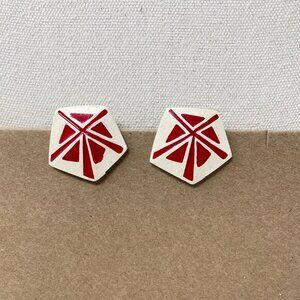 Vintage 80's Earrings‎ Graphic Bright Statement Red Geometric Asian Artsy